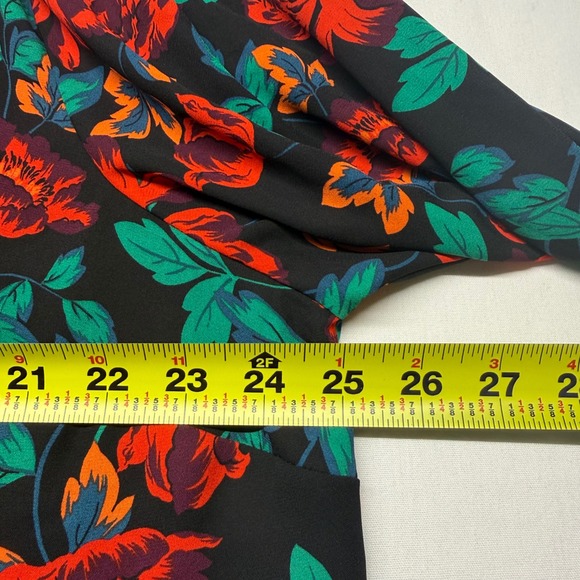 Torrid Floral Blouse Size 3 Boho Peasant Top Sheer Tie Neck Black - Picture 10 of 12